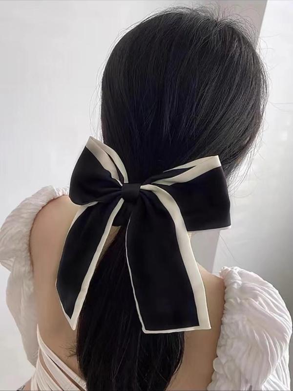 Elegant Bow Decor Hair Scrunchie (2pcs), Contrast Binding Hair Tie for Women & Girls, Minimalist Headwear Suitable for Thick Hair, Fashion Hair Accessories for Party, Daily Clothing Decor