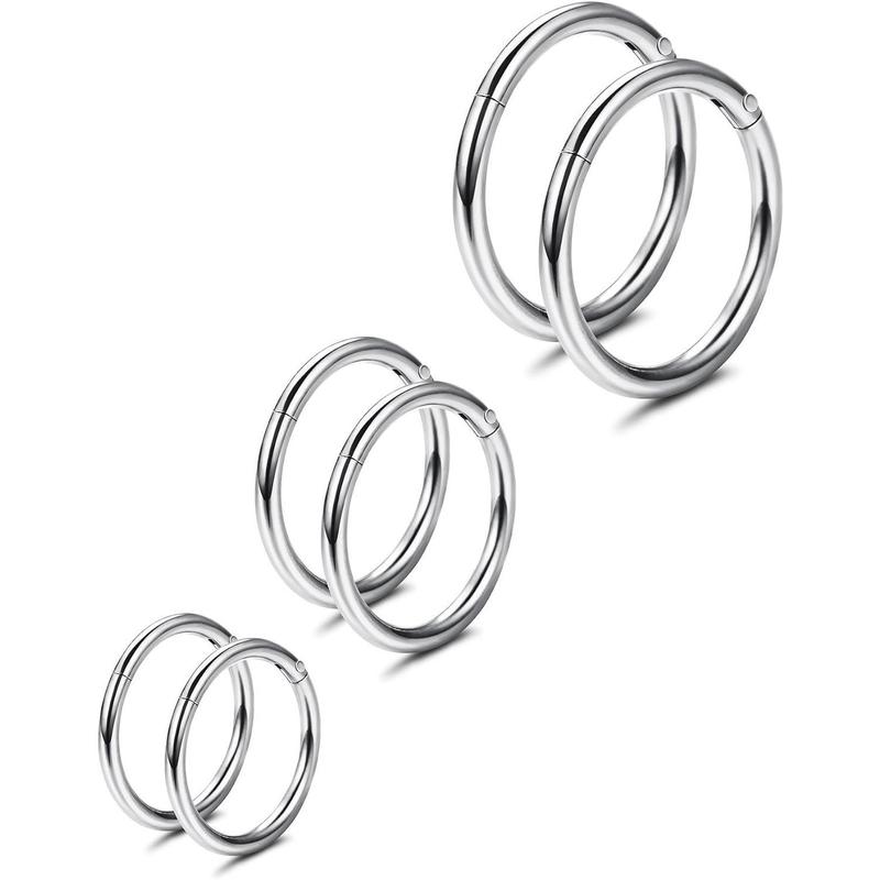 FLORIDECO 3 Pairs Stainless Steel 16G Sleeper Earrings Septum Clicker Nose Lip Ring Body Piercing Jewelry Daily 6 8 10MM