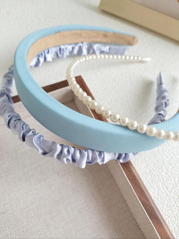 Faux Pearl Decorated Hair Hoop, Elegant Ruched Design Hair Hoop for Women & Girls, Fashion Hair Accessories for Party, Daily Clothing Decor