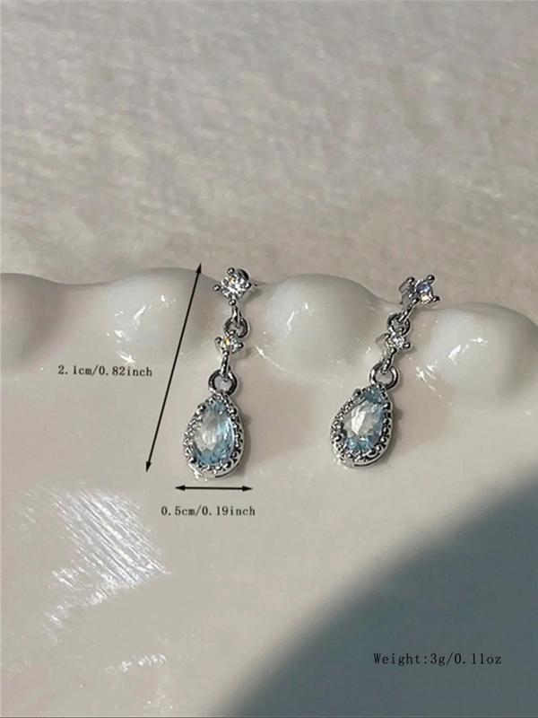 Matching Elegant Rhinestone Decor Dangle Earrings, Trendy Water Drop Shaped Earrings for Women for Gift, Fashion Iced out Jewelry for Daily Wear