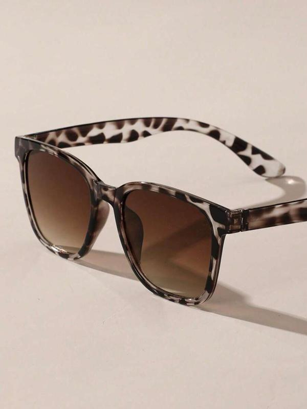 Trendy Leopard Pattern Square Frame Sunglasses, Vintage Casual Ombre Lens Sunglasses for Everyday Use, Fashion Accessories for Outdoor Activities