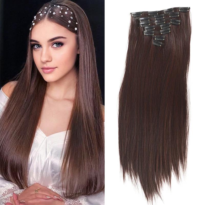 GlamWig 24 Inch Straight Hair Extensions, 6pcs Clip-In Synthetic Hair for Women & Girls, Heat Resistant & Glueless, 22 Colors Available, Synthetic Material Wig for Daily Life &Special Occasions, Halloween, Christmas & New Year Necessity, Beginner Friendly