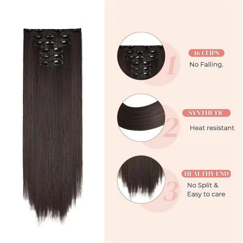 GlamWig 24 Inch Straight Hair Extensions, 6pcs Clip-In Synthetic Hair for Women & Girls, Heat Resistant & Glueless, 22 Colors Available, Synthetic Material Wig for Daily Life &Special Occasions, Halloween, Christmas & New Year Necessity, Beginner Friendly