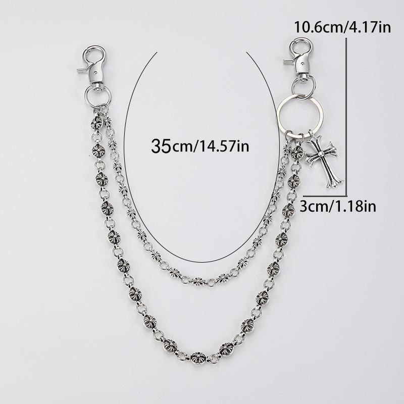 New Retro Men's Hip Hop Stainless Steel Denim Cross Waist Chain Double Layer Pants Chain Gift