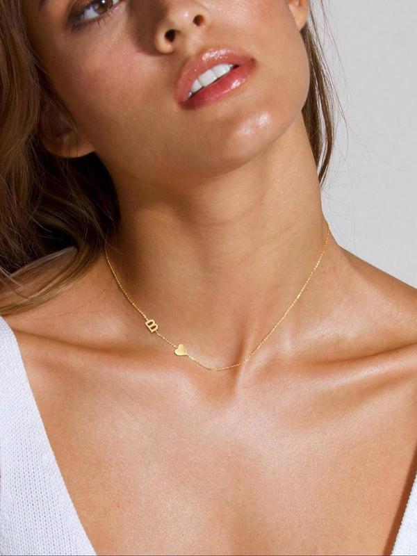 Letter & Heart Design Clavicle Chain Necklace, Women's Choker Necklace, Clean Girl Jewelry, Elegant Jewelry for Party, Daily Decor, Perfect for Gift