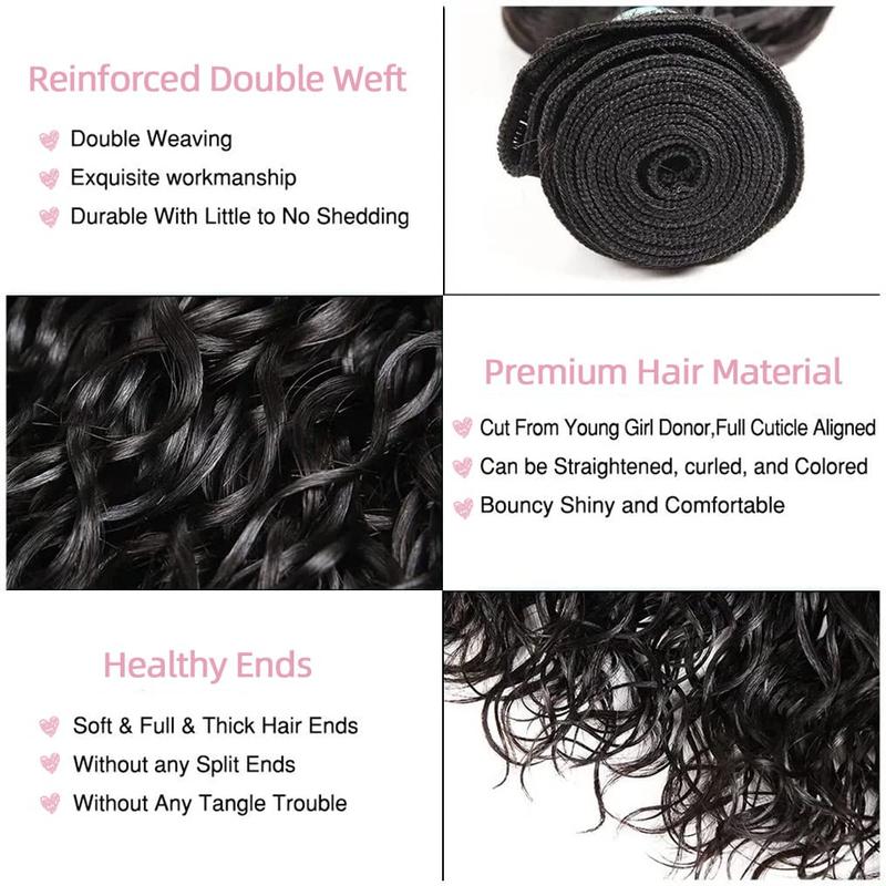 [Ashine] Water Wave Bundles Human Hair 10A Brazilian Virgin Human Hair 14-30 InchesBundles Double Weft Bundles Natural Black Color Wet and Wavy