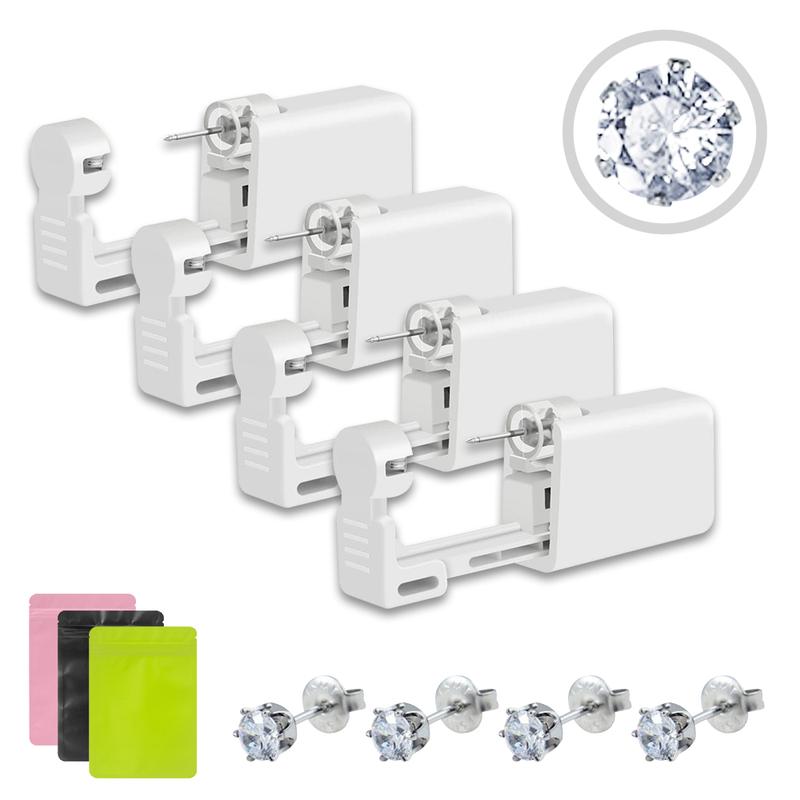 4-piece set of rhinestone stud earrings and disposable piercing tool Burke earring piercing kit Nasal nails tool pierced ear men