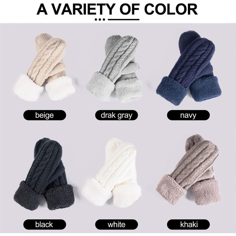 Women's Winter Gloves Warm Lining - Cozy Wool Knit Thick Gloves Mittens