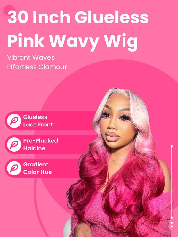 30 Inch Deep Pink Long Body Waves Glueless Wigs, Pre Plucked Isee Glueless Wigs, Wavy Wigs for Women,  Fall Hair Trends 2024 Fluffy Wigs without Bangs, Synthetic Wigs for Party, Daily Black Girl