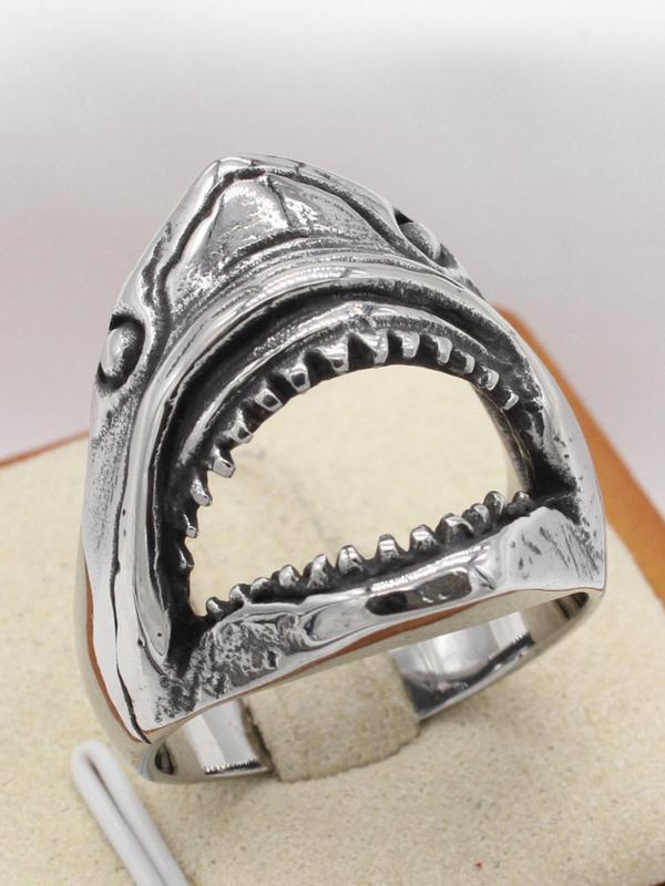 Matching Shark Design Ring, Stainless Steel Vintage Rings Jewelry for Men & Women, Casual Jewelry for Party, Classic Fashion Accessories for Daily Used