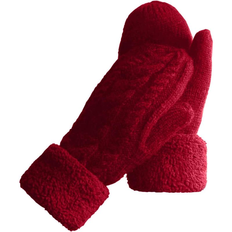 Women's Winter Gloves Warm Lining - Cozy Wool Knit Thick Gloves Mittens