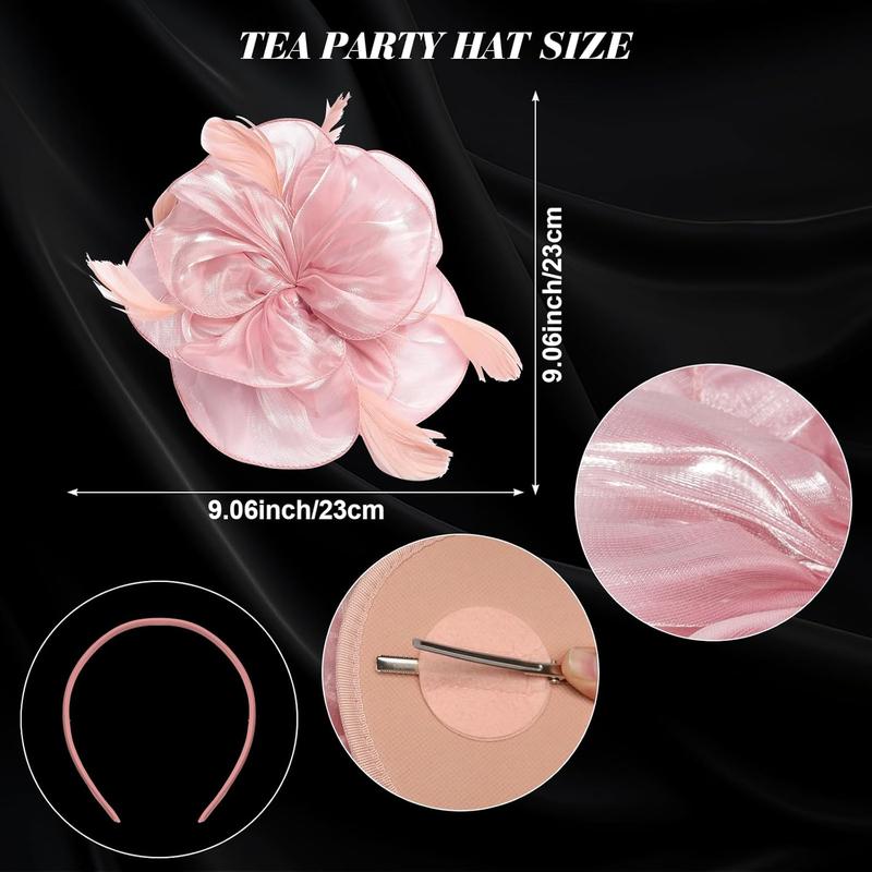 4Pcs Tea Party Fascinator Hat for Women Flower Fascinators for Women Feather Hat Lace Glove Pearl Jewelry Set