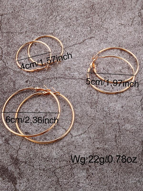 3 Pairs Women's Simple Plain Hoop Earrings, Fashionable Jewelry For Women, Daily Use Fashion Accessories For Party