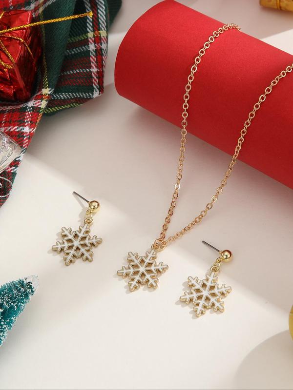 Women's Cute Snowflake Design Dangle Earrings & Pendant Necklace, Christmas Themed Jewelry Set for Party, Daily Decor, Trendy All-match & Exquisite Jewelry for Gift