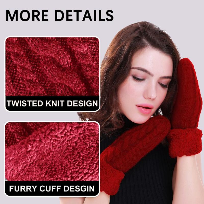 Women's Winter Gloves Warm Lining - Cozy Wool Knit Thick Gloves Mittens