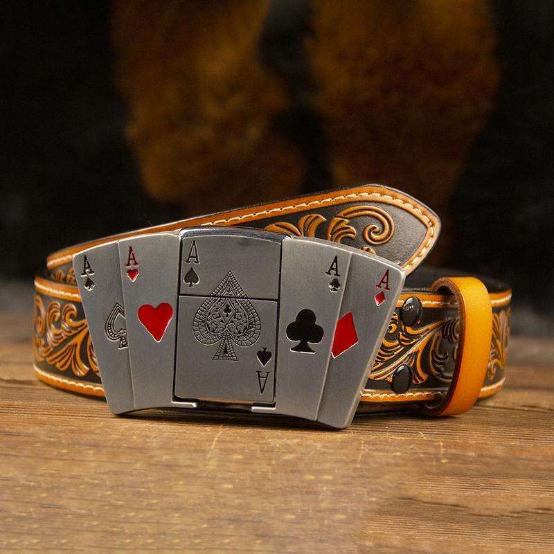 Poker Cowboy Leather Printed Belt Skull Western Beltt Buckles Men's Women's Belt Buckle  removable westem cowboy Buckle Costume Decoration