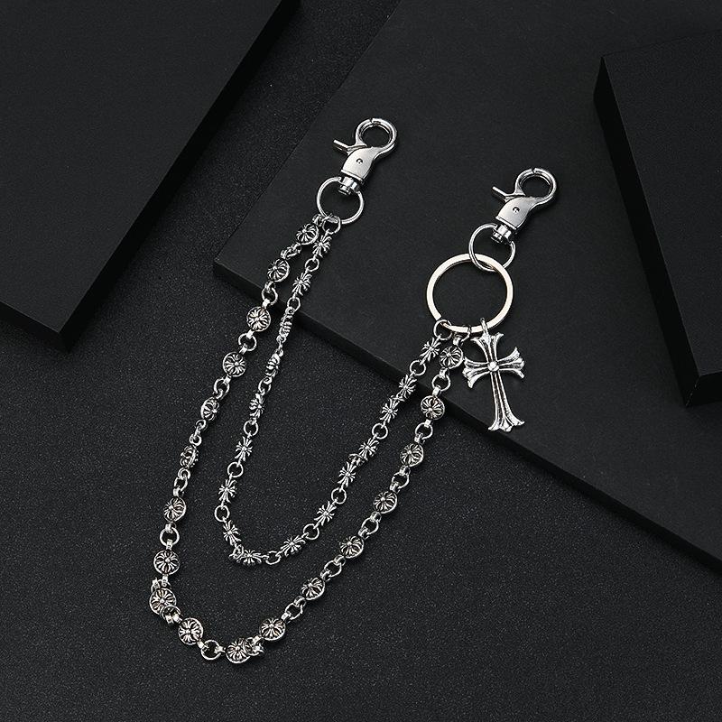 New Retro Men's Hip Hop Stainless Steel Denim Cross Waist Chain Double Layer Pants Chain Gift