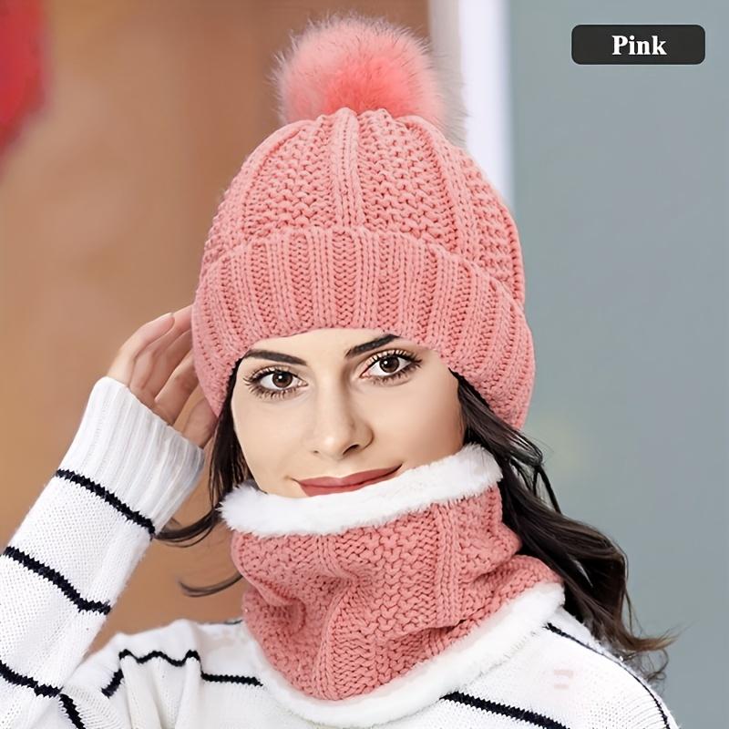 2PCS winter warm knit hat set Winter hat thick plush windproof cold casual warm hat scarf