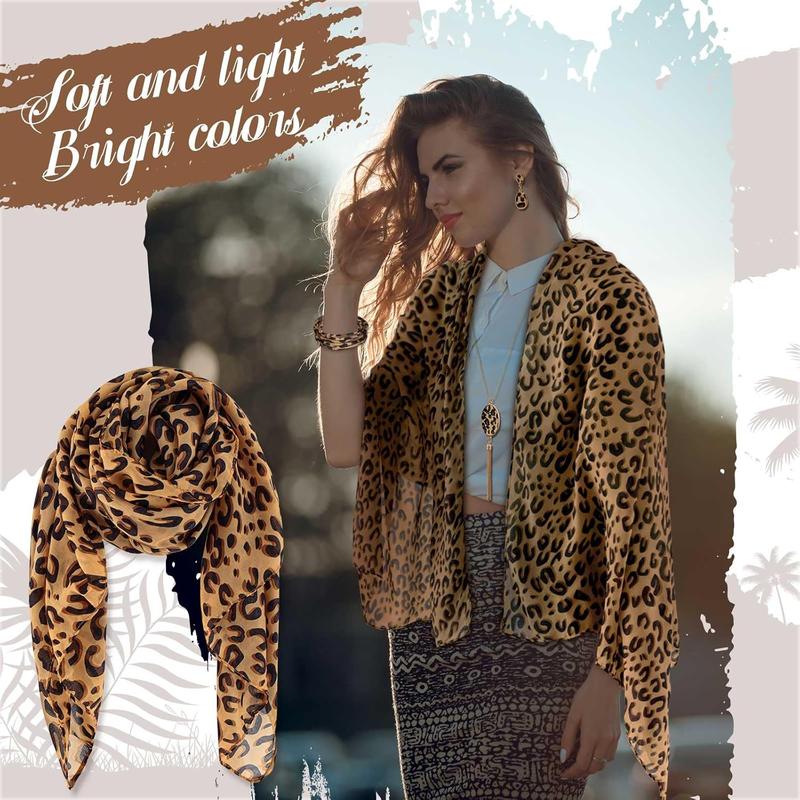 4 Count Leopard Print Scarf and Women Cheetah Wrap Shawl Dangle Earrings Necklace Multilayer Bracelet Leopard Print Accessories for Mother's Day Gift Party Costume