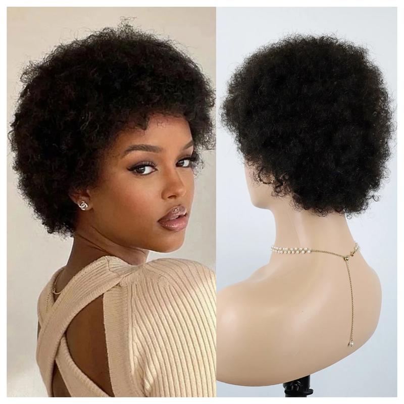 Liddywig Black Short Afro Kinky Curly Wig For Woman 100% Human Hair Wigs 180% Density Pixie Curl Afro Wig Afro Kinky Curly Wigs