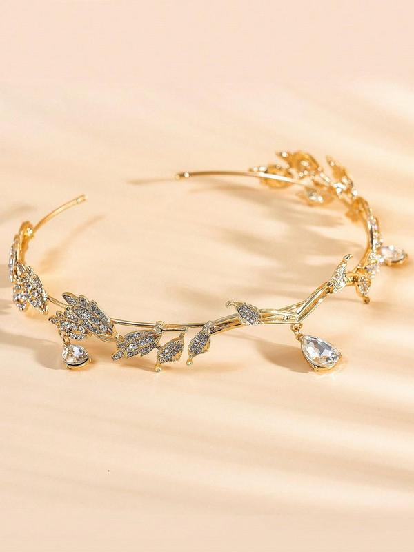 Elegant Rhinestone Decorated Leaf Design Head Hoop, Exquisite Retro Style Head Hoop for Women and Girls As Valentine’s Day Gift, Casual All-match Hair Accessories for Party, Daily Clothing Decoration