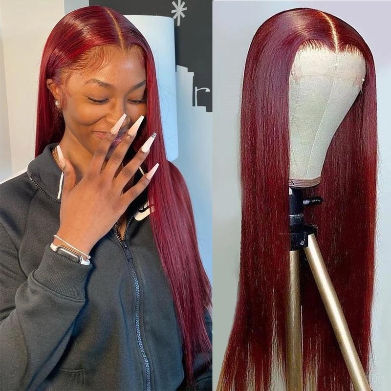 Burgundy 99J Straight 13X6 Lace Frontal Wigs 13X4 HD Transparent Lace Front Human Hair Wigs 99J Colored Human Hair Wigs