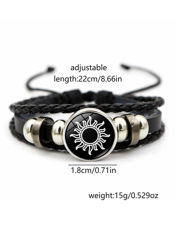 Glow in The Dark Charm Leather Bracelet, Fashionable Moon & Star Design Bangle for Women & Men, Trendy All-match & Exquisite Jewelry for Birthday Gift