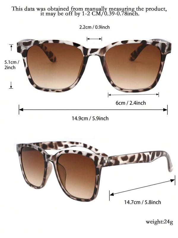 Trendy Leopard Pattern Square Frame Sunglasses, Vintage Casual Ombre Lens Sunglasses for Everyday Use, Fashion Accessories for Outdoor Activities