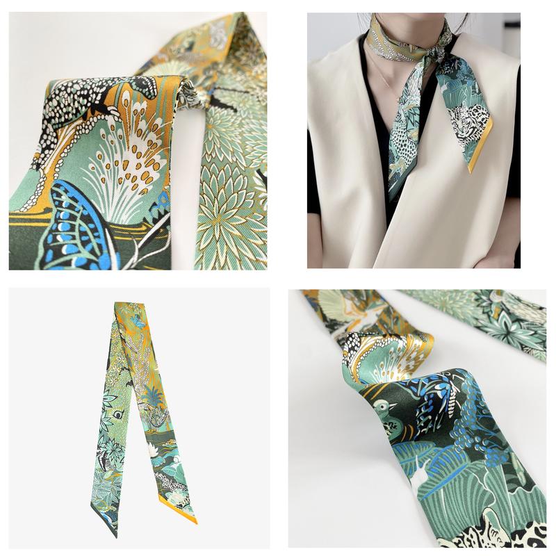 1 pack 47 inches forest & animal print floral print Fashion scarf headband scarf hair ribbon handbag handle wrap Tie Scarf purse scarf Neckerchief Scarf for women scarf for bag purse scarf neckerchief hairscarf