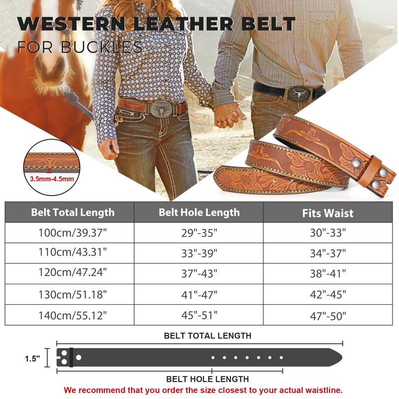 Western PU Leather Belt Strap for Men Women Cowboy Cowgirl Engraved Embossed Leather Belt Strap for Jeans Pants