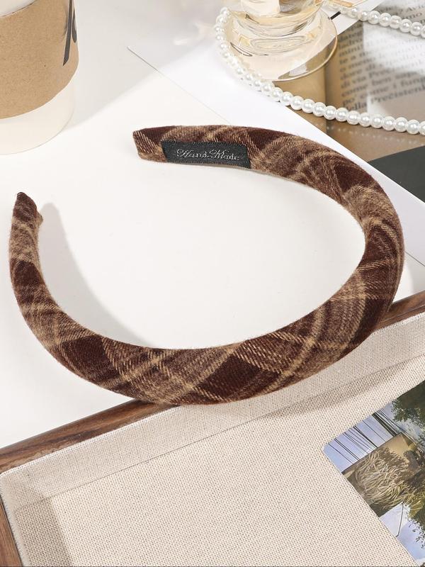 Vintage Plaid Pattern Headband, Casual Wide Band Hair Hoop for Women & Girls, Fashion Hair Accessories for Daily Wear