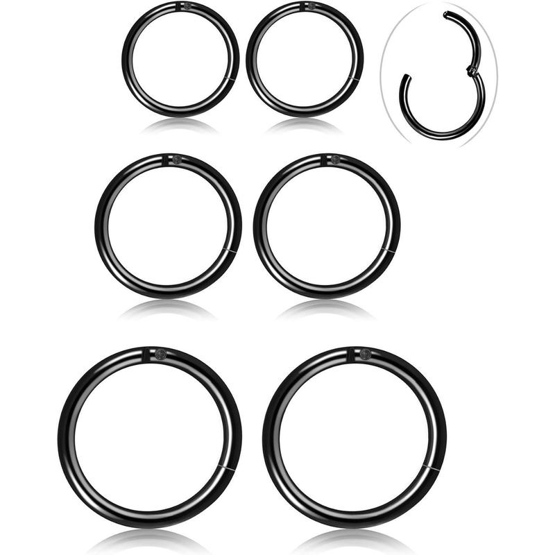 FLORIDECO 3 Pairs Stainless Steel 16G Sleeper Earrings Septum Clicker Nose Lip Ring Body Piercing Jewelry Daily 6 8 10MM