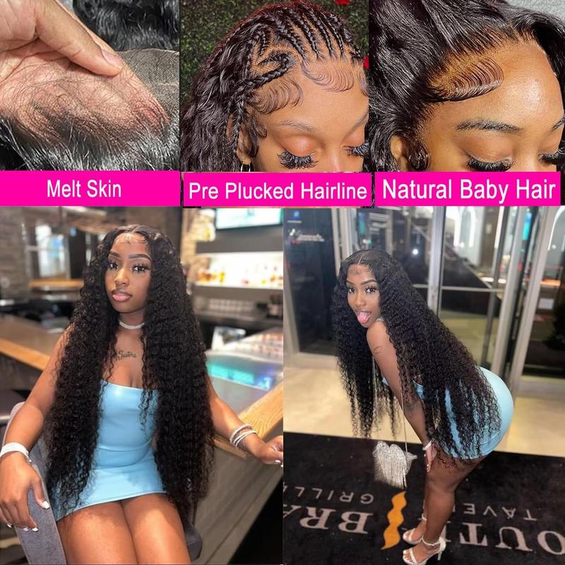 Bling Hair Clearance Sale 13x4 13x6 HD Transparent Lace Wig Deep Wave Brazilian Human Hair Lace Frontal Wig for Women Curly Pre Plucked 30 32 Inches 180% Natural Hairline