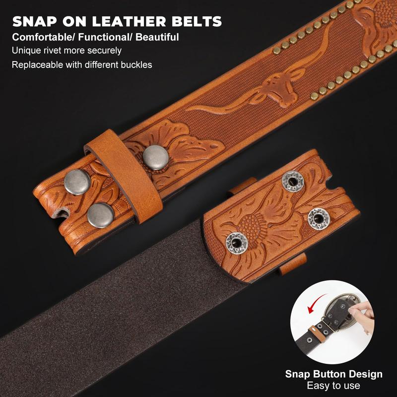 Western PU Leather Belt Strap for Men Women Cowboy Cowgirl Engraved Embossed Leather Belt Strap for Jeans Pants