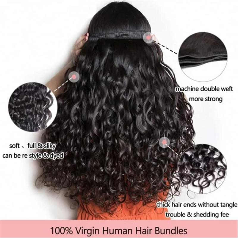 [Ashine] Water Wave Bundles Human Hair 10A Brazilian Virgin Human Hair 14-30 InchesBundles Double Weft Bundles Natural Black Color Wet and Wavy