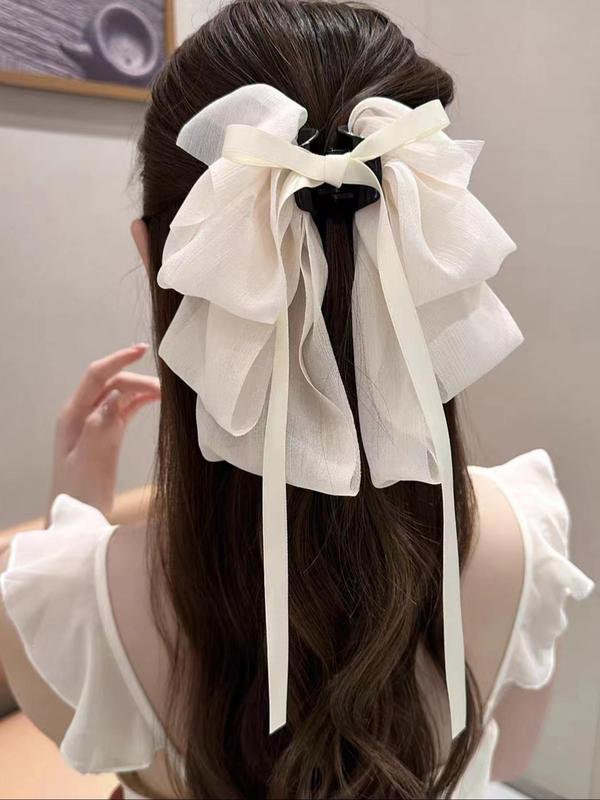 Multi-layer Chiffon Bowknot Hair Claw Clip As Gift, Sweet Cute Hair Claws for Girls, Elegant Plain Color Versatile Hair Accessories for Women and Girls