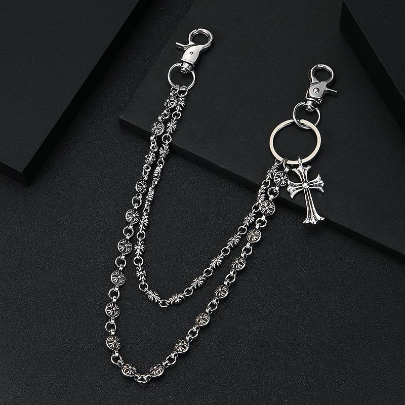 New Retro Men's Hip Hop Stainless Steel Denim Cross Waist Chain Double Layer Pants Chain Gift