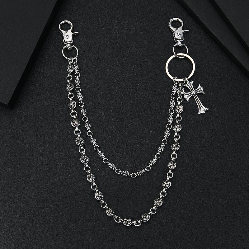 New Retro Men's Hip Hop Stainless Steel Denim Cross Waist Chain Double Layer Pants Chain Gift