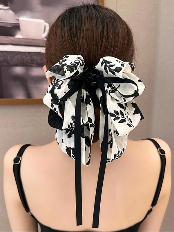 Multi-layer Chiffon Bowknot Hair Claw Clip As Gift, Sweet Cute Hair Claws for Girls, Elegant Plain Color Versatile Hair Accessories for Women and Girls