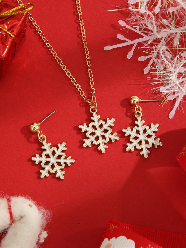 Women's Cute Snowflake Design Dangle Earrings & Pendant Necklace, Christmas Themed Jewelry Set for Party, Daily Decor, Trendy All-match & Exquisite Jewelry for Gift