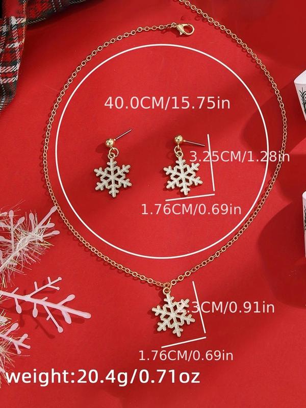 Women's Cute Snowflake Design Dangle Earrings & Pendant Necklace, Christmas Themed Jewelry Set for Party, Daily Decor, Trendy All-match & Exquisite Jewelry for Gift