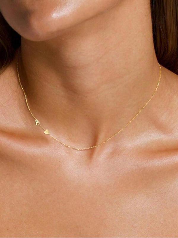 Letter & Heart Design Clavicle Chain Necklace, Women's Choker Necklace, Clean Girl Jewelry, Elegant Jewelry for Party, Daily Decor, Perfect for Gift