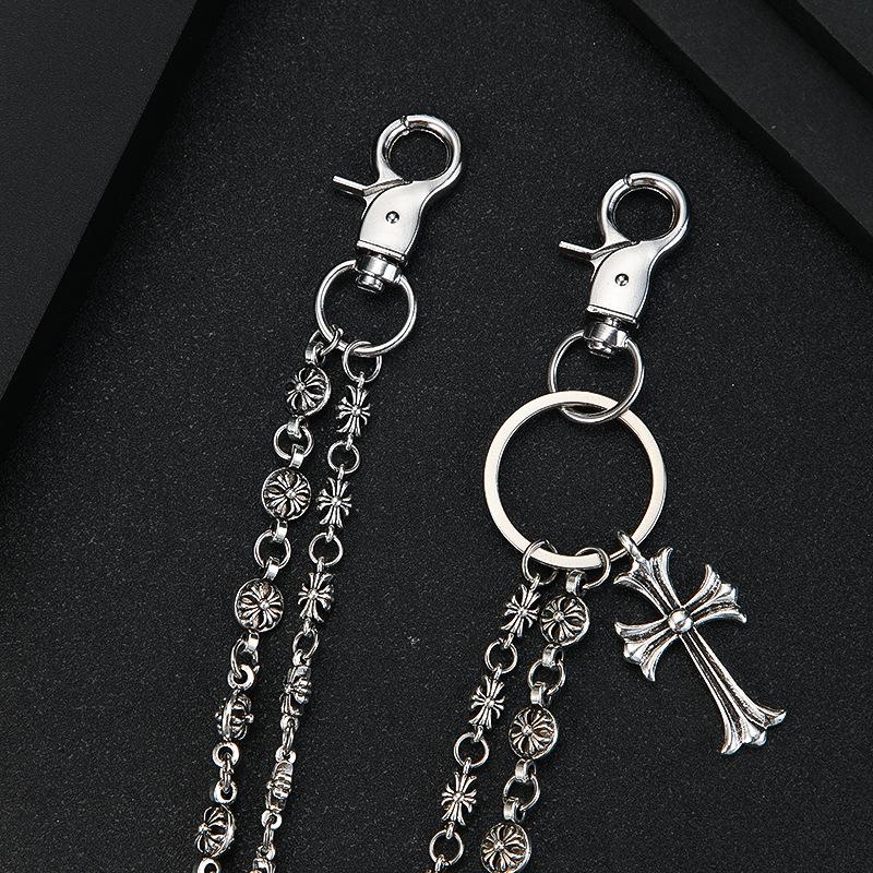 New Retro Men's Hip Hop Stainless Steel Denim Cross Waist Chain Double Layer Pants Chain Gift