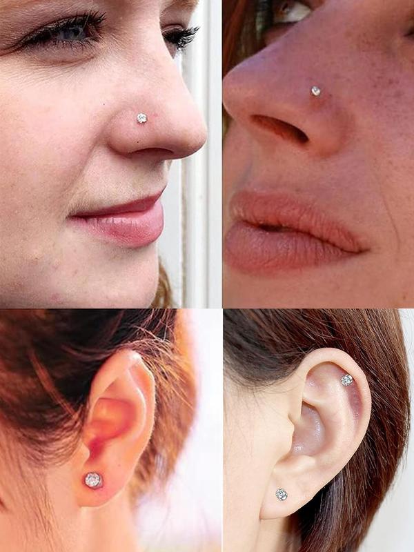 6pcs Unisex Punk Style Rhinestone Nose Rings, Trendy Simple Nose Rings, Fashionable Body Jewelry for Men & Women for Party Decoration