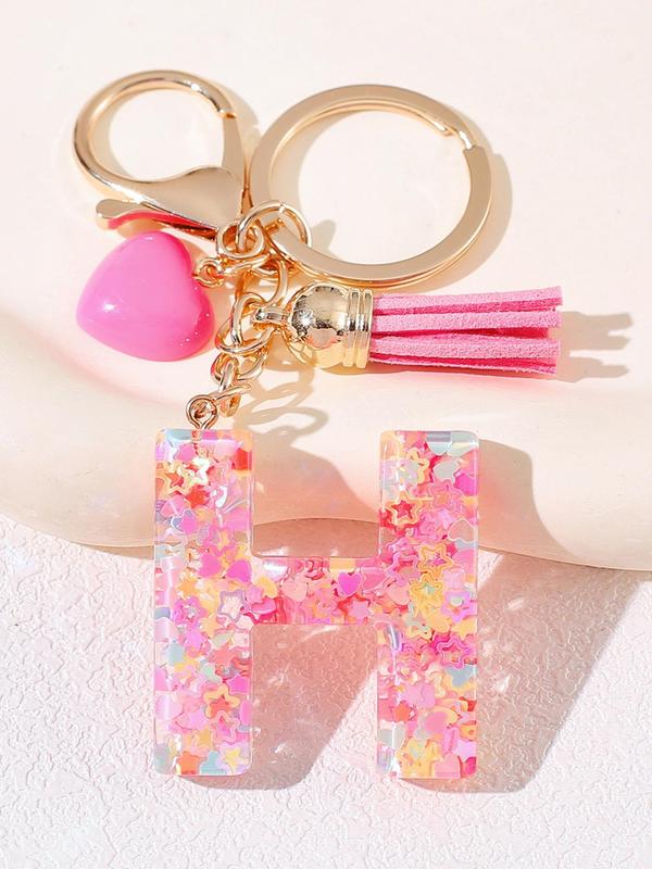 Initials Letter Design Keychain, Cute Tassel & Heart & Confetti Decor Keychain for Women & Girls, Fashion Accessories for Bag & Car Key Decoration