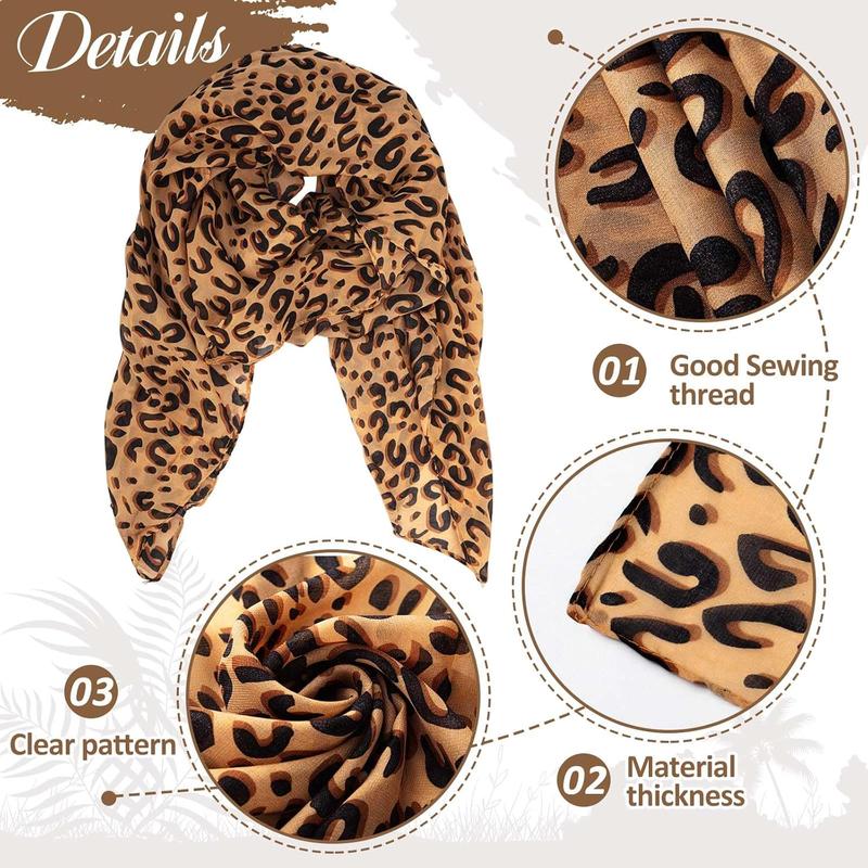 4 Count Leopard Print Scarf and Women Cheetah Wrap Shawl Dangle Earrings Necklace Multilayer Bracelet Leopard Print Accessories for Mother's Day Gift Party Costume