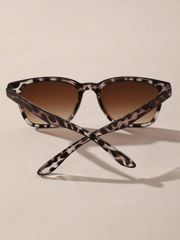 Trendy Leopard Pattern Square Frame Sunglasses, Vintage Casual Ombre Lens Sunglasses for Everyday Use, Fashion Accessories for Outdoor Activities