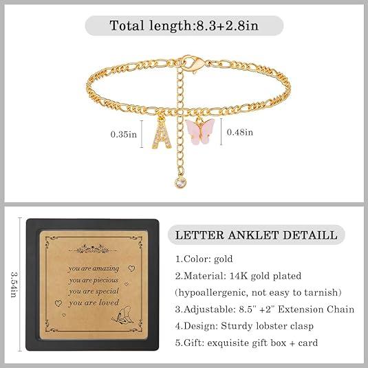 Ankle Bracelets for Women, Anklets for Women, Gold Anklets for Women, Initial Anklet for Women, Butterfly Anklets for Women