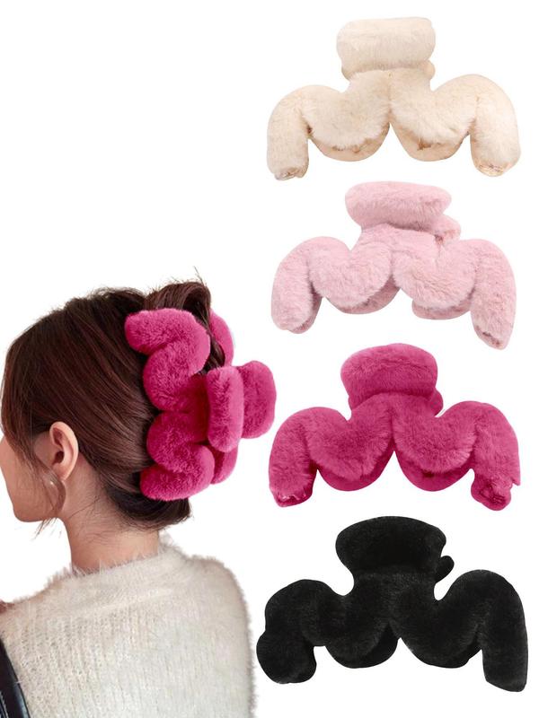 Solid Color Plush Hair Claw, Elegant Hair Accessories for Women & Girls, Minimalist Headwear Suitable for Thick Hair