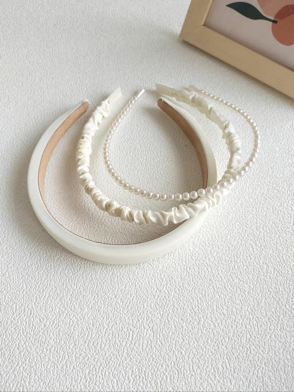 Faux Pearl Decorated Hair Hoop, Elegant Ruched Design Hair Hoop for Women & Girls, Fashion Hair Accessories for Party, Daily Clothing Decor